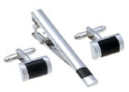 Cufflink set - Premium Stainless Streel / Black Enamel Tie Clip Cufflink Set